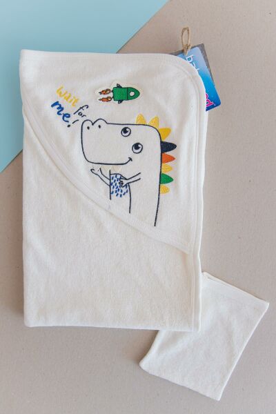 Dino Figürlü Erkek Bebek Banyo Havlusu