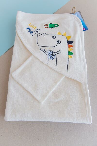 Dino Figürlü Erkek Bebek Banyo Havlusu