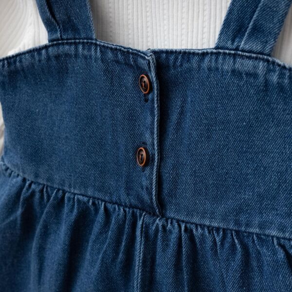 Püsküllü Palazzo Kız Bebek Çocuk Jean Salopet Tulum Lüks %100 Pamuk Likralı Ribana Balon Bluz Denim Kot Takım LACİVERT -  9-12 AY