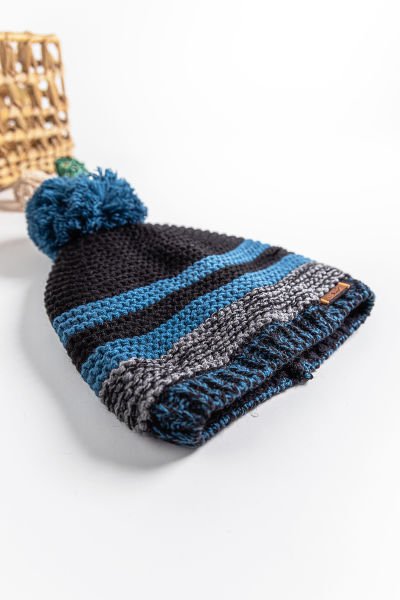 Çizgili Ponponlu 9-15 Yaş Erkek Çocuk Bere MAVİ - 9-15 Yaş