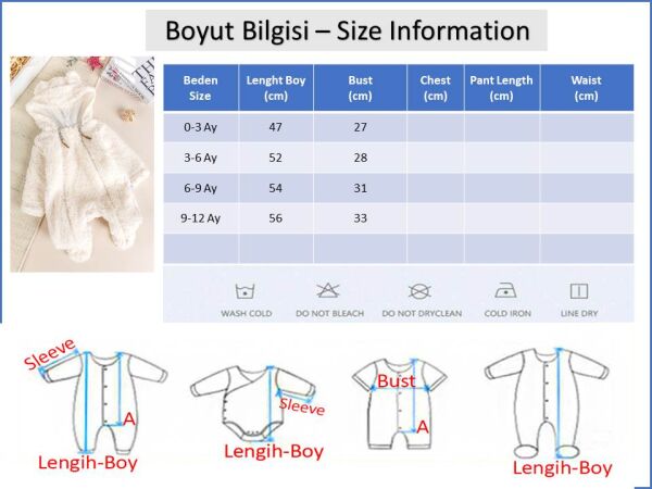 Kapüşonlu Ayıcık Figürlü Welsoft Peluş Kışlık Kız/Erkek Bebek Tulum Gül kurusu -  9-12 AY