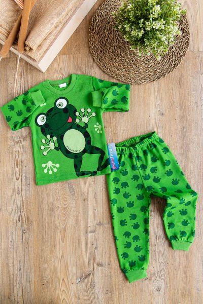 Kurbağa Baskılı Bebek Pijama Takımı