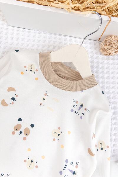 Fiğürlü %100 Pamuk Kız Erkek Bebek Çocuk Pijama Takımı KREM - 2 Yaş