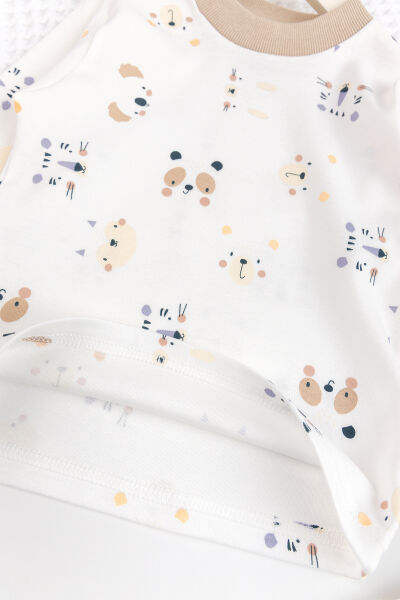 Fiğürlü %100 Pamuk Kız Erkek Bebek Çocuk Pijama Takımı KREM - 2 Yaş