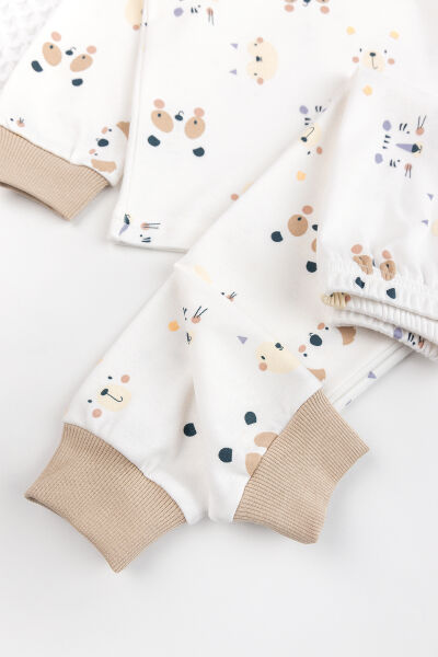 Fiğürlü %100 Pamuk Kız Erkek Bebek Çocuk Pijama Takımı KREM - 2 Yaş