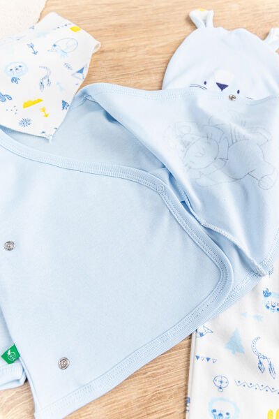 Aslan Figürlü Pamuklu 5 Parça Erkek Bebek Hastane Çıkışı Bebek Takımı MAVİ -  0-3 AY