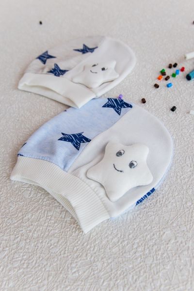 Erkek Bebek Şapka Yıldızlı Desenli 2'li Takım MAVİ
