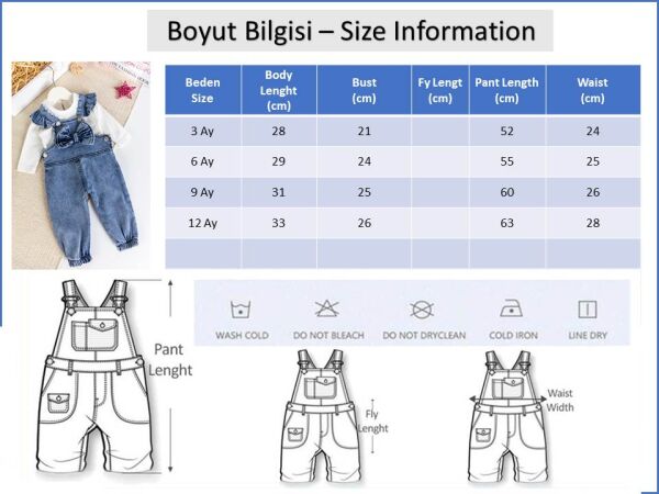 Fiyonklu Kız Bebek Kot Salopet Tulum Set
