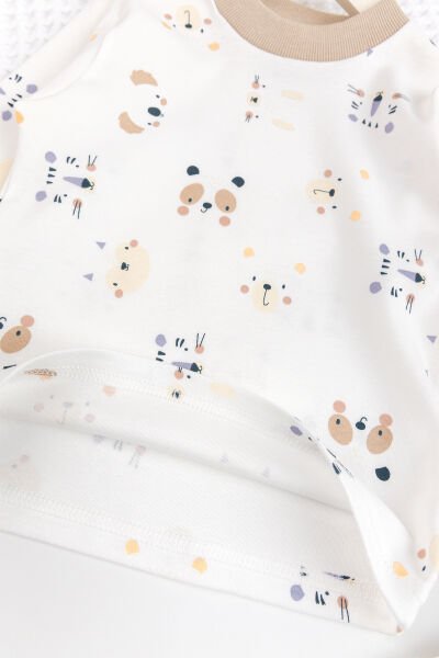 Fiğürlü %100 Pamuk Kız Erkek Bebek Çocuk Pijama Takımı KREM - 4 Yaş