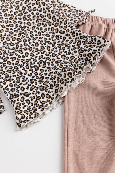 Leopar Desenli Bandanalı 3'lü Kız Bebek Takım Bebek Alt Üst Takım