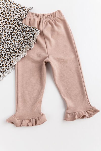 Leopar Desenli Bandanalı 3'lü Kız Bebek Takım Bebek Alt Üst Takım