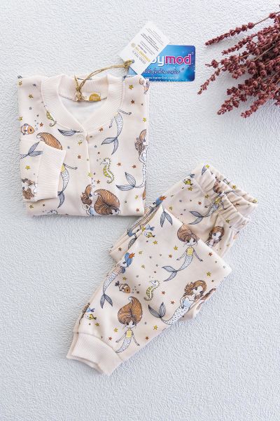 Deniz Kızı Figürlü Önden Çıt Çıtlı Kız Çocuk Pijama Takımı
