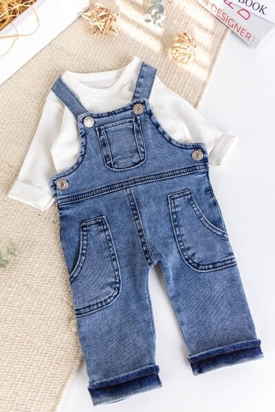 Çep Detaylı Erkek Bebek Salopet Tulum Set