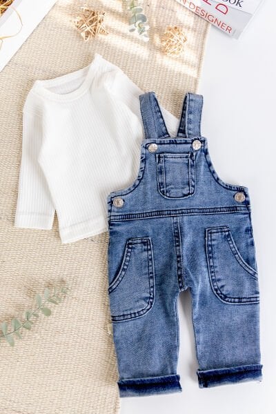 Çep Detaylı Erkek Bebek Salopet Tulum Set