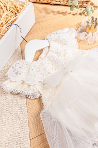 Güpürlü Tül Etekli Kız Bebek Tulum Yazlık Bebek Elbise