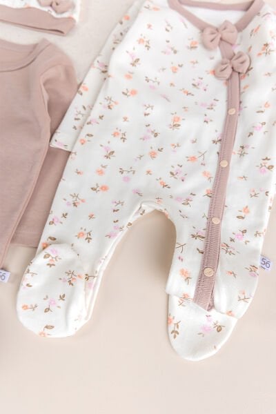 Çiçek Desenli 2'li Uzun Kollu Kız Bebek Tulum Takım