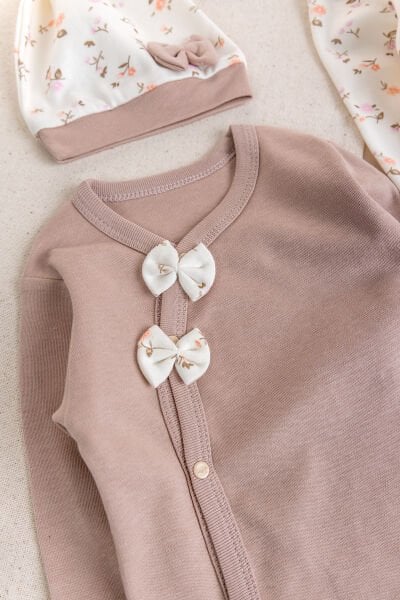 Çiçek Desenli 2'li Uzun Kollu Kız Bebek Tulum Takım