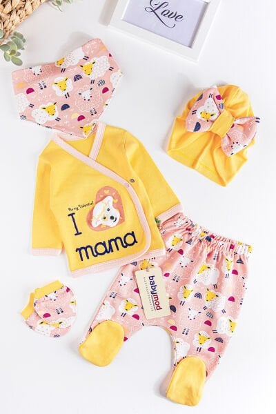 Kuzu Figürlü 5 Parça Kız Bebek Hastane Çıkışı Bebek Takımı