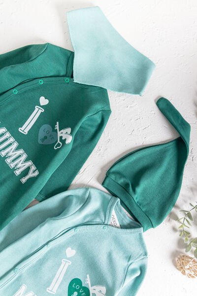 I Love Mummy Baskılı 2'li Uzun Kollu Kız/Erkek Bebek Tulum Takım SU YEŞİLİ -  0-3 AY