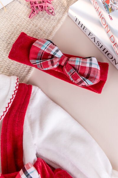 Fiyonklu Bandanalı Kadife Kız Bebek Tulum Salopet Bebek Elbise