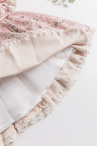 Vintage Model Güpürlü Kısa Kollu Kız Çocuk Elbise PEMBE - 2 Yaş