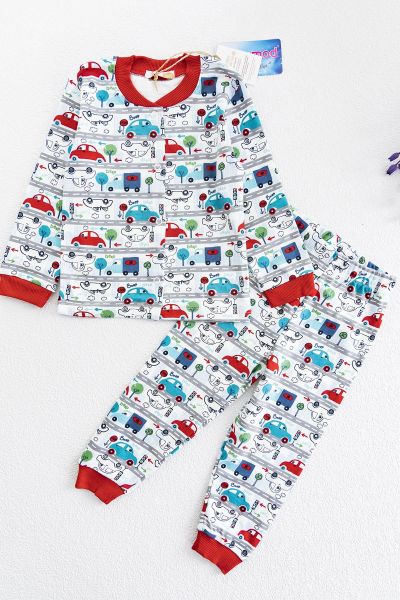 Araba Baskılı Önden Çıt Çıtlı Erkek Çocuk Pijama Takımı
