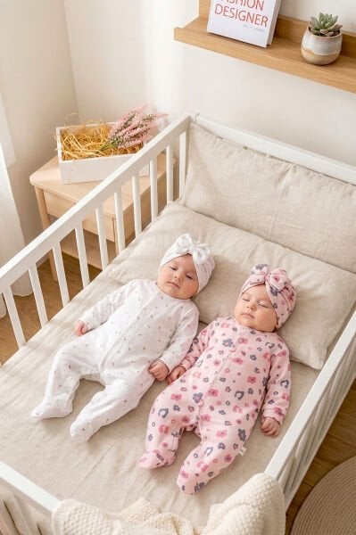 Çiçek Desenli Şapkalı 2'li %100 Kız Bebek Tulum