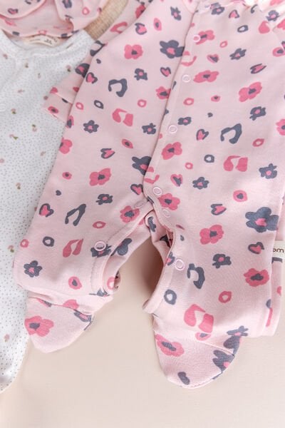 Çiçek Desenli Şapkalı 2'li %100 Kız Bebek Tulum