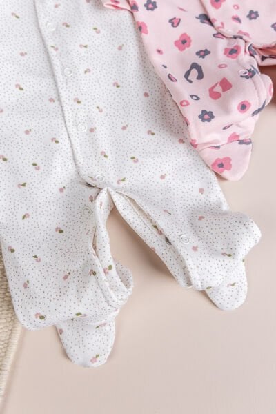 Çiçek Desenli Şapkalı 2'li %100 Kız Bebek Tulum