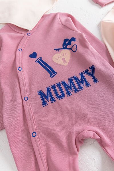 I Love Mummy Baskılı 2'li Uzun Kollu Kız/Erkek Bebek Tulum Takım PEMBE -  0-3 AY