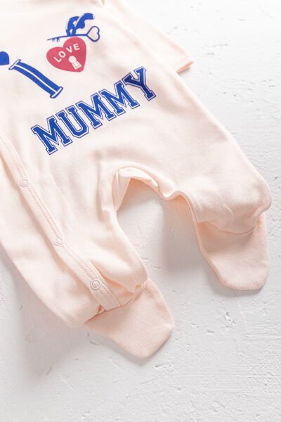 I Love Mummy Baskılı 2'li Uzun Kollu Kız/Erkek Bebek Tulum Takım PEMBE -  0-3 AY