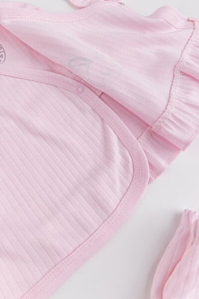 Tavşan Figürlü Pamuklu 5 Parça Kız Bebek Hastane Çıkışı Bebek Takımı