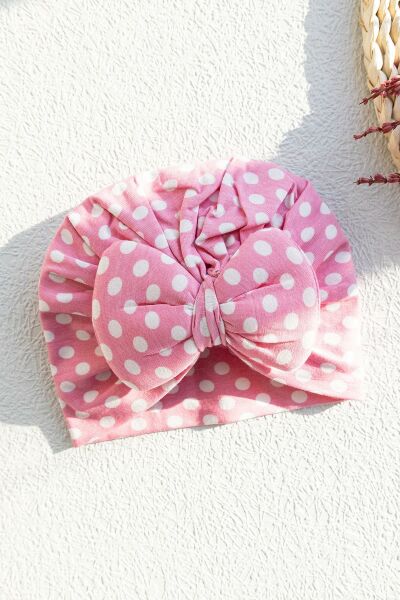 Puantiye Desenli Kız Bebek Bandana Şapka PEMBE