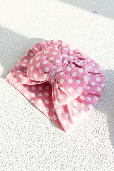 Puantiye Desenli Kız Bebek Bandana Şapka PEMBE