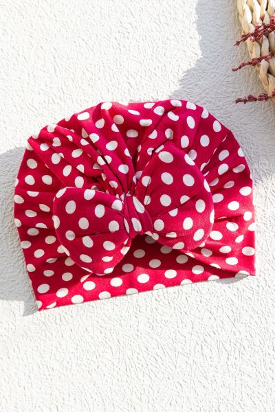 Puantiye Desenli Kız Bebek Bandana Şapka FUŞYA