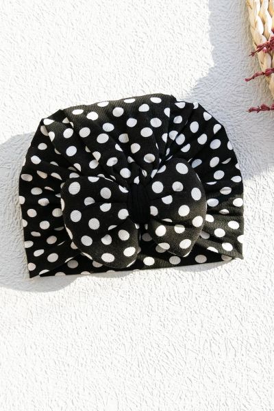Puantiye Desenli Kız Bebek Bandana Şapka SİYAH