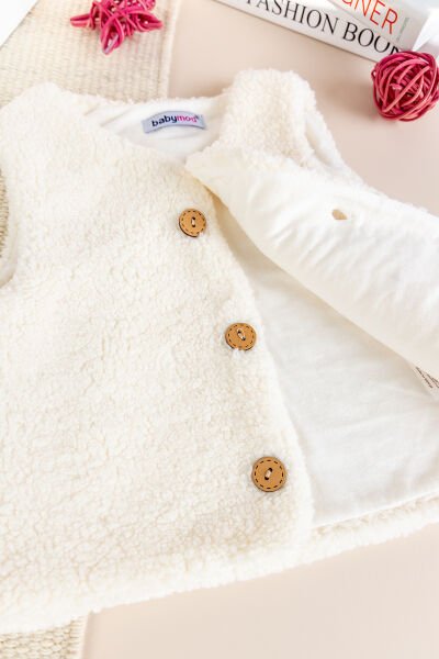 Welsoft Peluş Kışlık Kız/Erkek Bebek Yelek KREM - 9 Ay