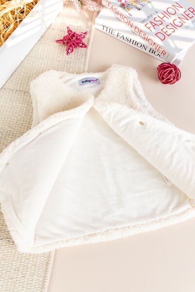 Welsoft Peluş Kışlık Kız/Erkek Bebek Yelek KREM - 9 Ay