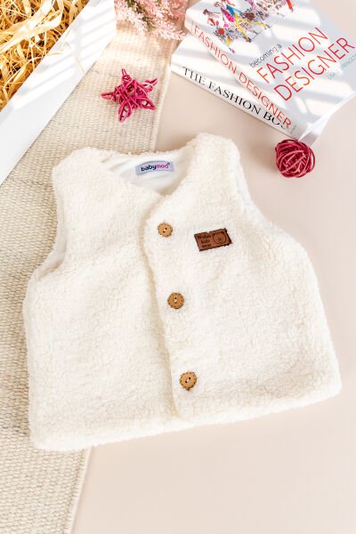 Welsoft Peluş Kışlık Kız/Erkek Bebek Yelek KREM - 9 Ay
