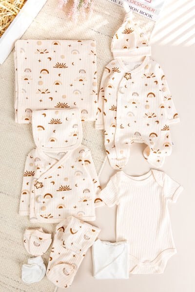 Güneş Temalı Natural 10'lu 100% Pamuk Kız/Erkek Bebek Hastane Çıkışı Yeni Doğan Set
