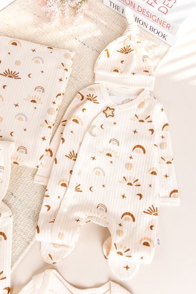 Güneş Temalı Natural 10'lu 100% Pamuk Kız/Erkek Bebek Hastane Çıkışı Yeni Doğan Set