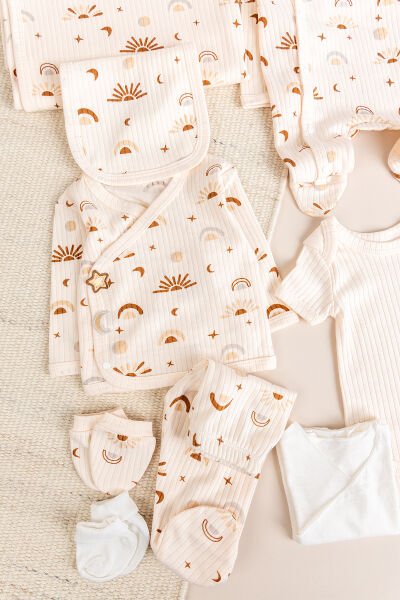 Güneş Temalı Natural 10'lu 100% Pamuk Kız/Erkek Bebek Hastane Çıkışı Yeni Doğan Set