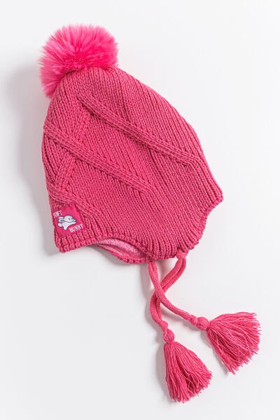 Tavşan Figürlü Ponponlu 4-8 Yaş Kız Çocuk Bere FUŞYA - 4-8 Yaş