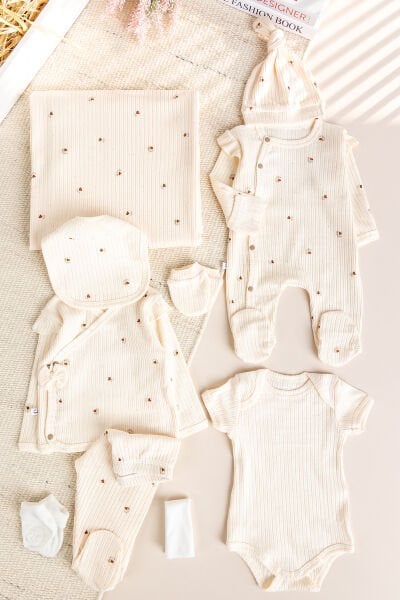 Çiçek Desenli 100% Pamuk 10'lu Kız Bebek Hastane Çıkışı Seti Yeni Doğan Set