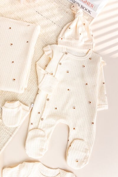 Çiçek Desenli 100% Pamuk 10'lu Kız Bebek Hastane Çıkışı Seti Yeni Doğan Set