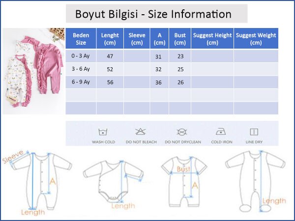 Fırfırlı Gökkuşağı Desenli İkili Uzun Kollu Kız Bebek Tulum Takım Gül kurusu - 3-6 AY