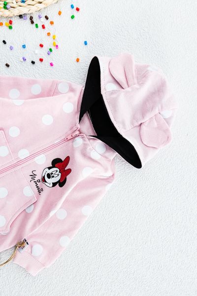 Minnie Mouse Figürlü Kapüşonlu Kız Bebek Tulum PEMBE -  0-3 AY