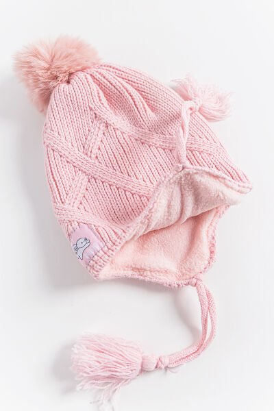 Tavşan Figürlü Ponponlu 4-8 Yaş Kız Çocuk Bere PEMBE - 4-8 Yaş