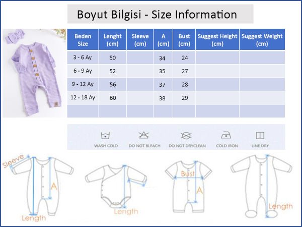 Natural Düğmeli Bandanalı Kız Bebek Tulum LİLA - 3-6 AY