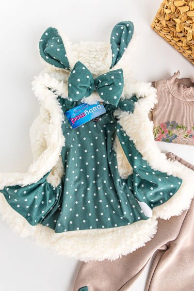 Peluş Yelekli Üçlü Kışlık Kız Bebek Takım